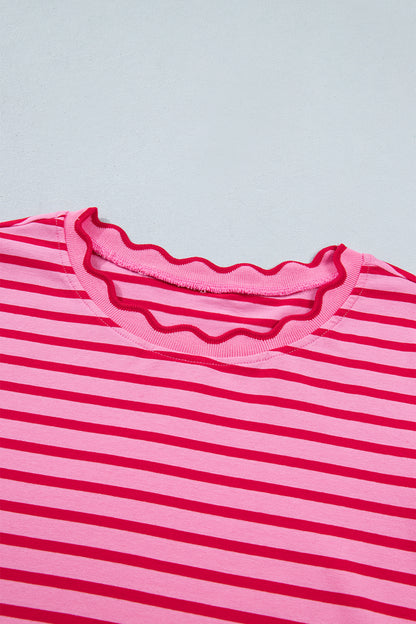 Stripe Scallop Trim Round Neck T-Shirt
