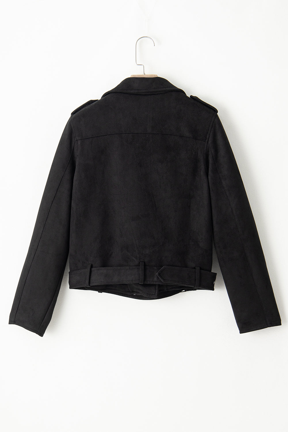 Suede Zip-Up Belted Motorcycle Jacket