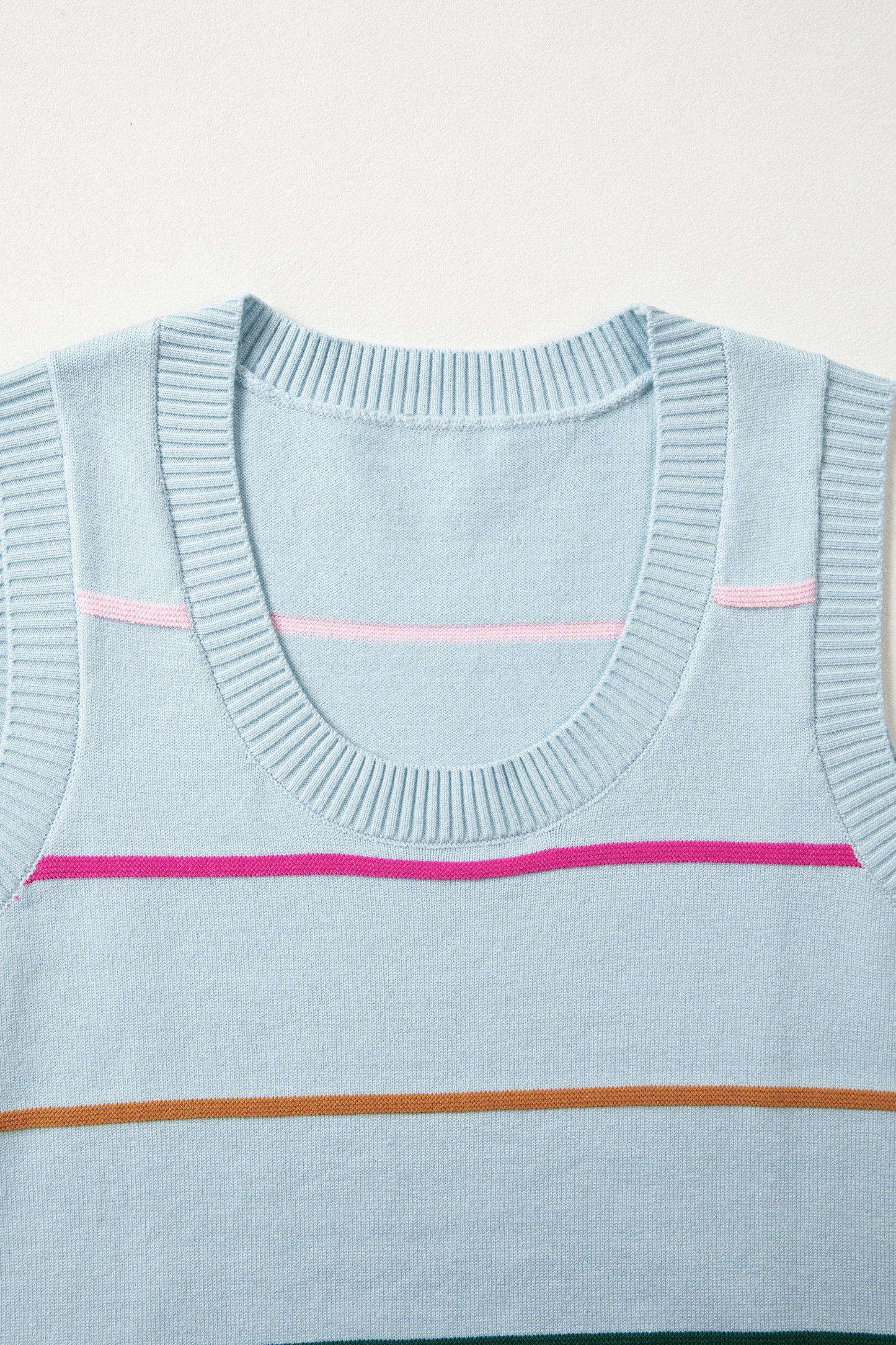 Stripe Ribbed Trim Sleeveless Sweater Knit Tank