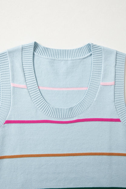 Stripe Ribbed Trim Sleeveless Sweater Knit Tank