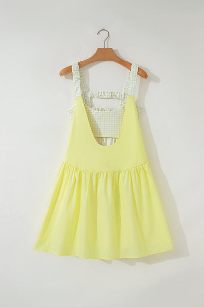 Gingham Patchwork Faux Two Piece Mini Dress