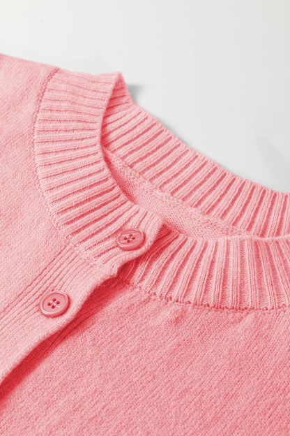 Solid 3/4 Sleeve Boxy Button-Down Cardigan