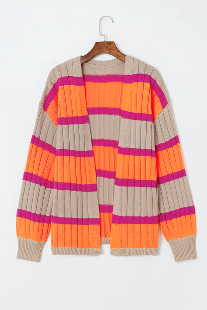 Stripe Colorblock Drop Shoulder Cardigan