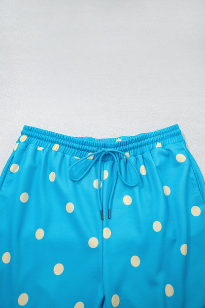 Plus Size Polka Dot Drawstring Hoodie & Pants Set