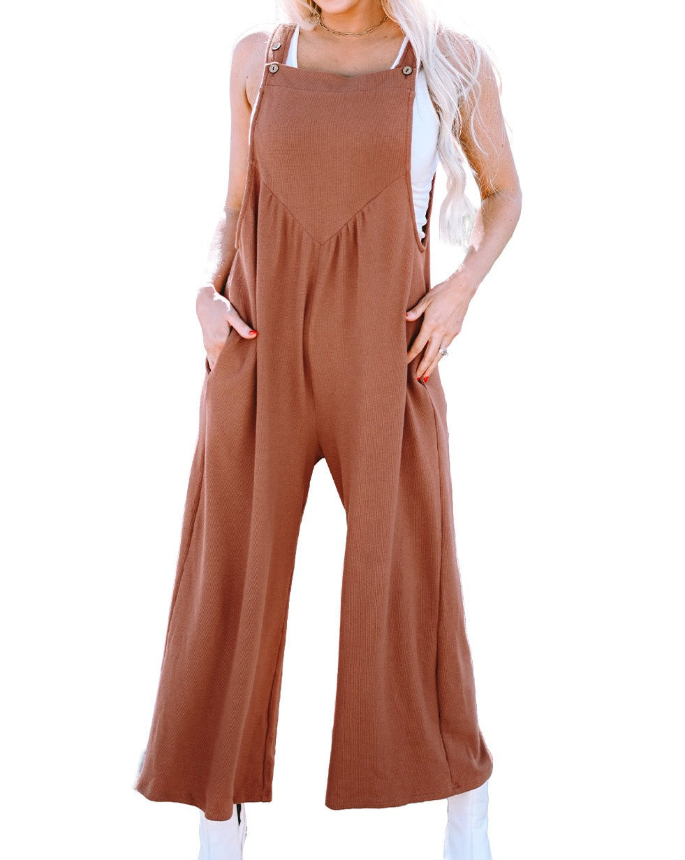 Buttoned Straps Wide Leg Jumpsuit