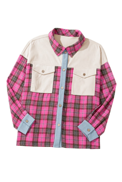 Plus Size Plaid Knit Patchwork Shirt