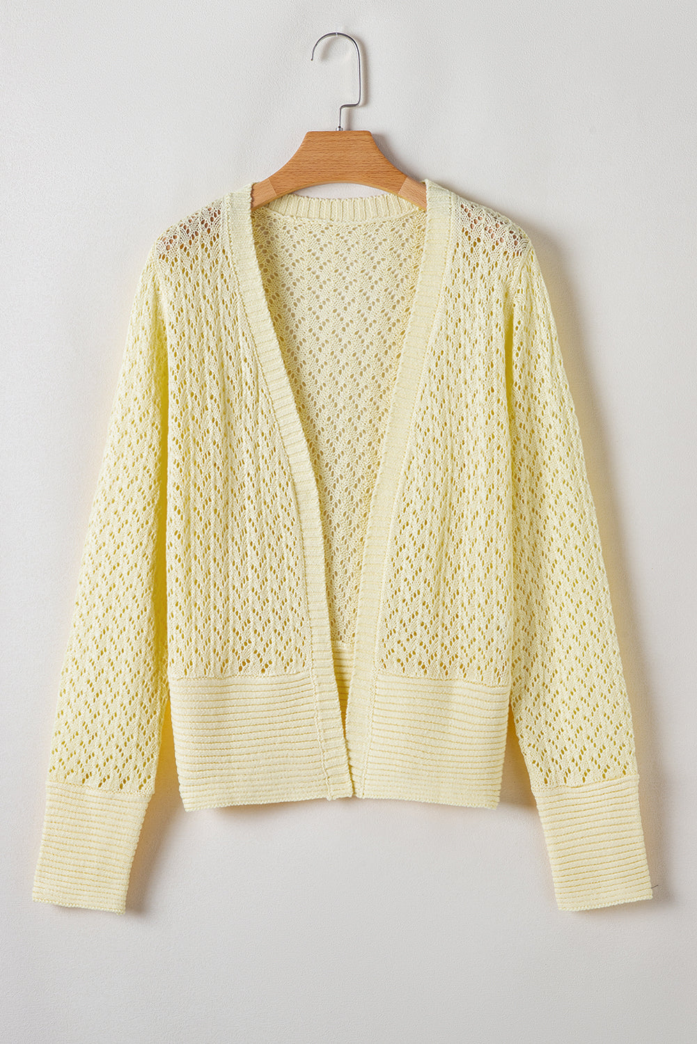 Solid Pointelle Knit Open Front Cardigan