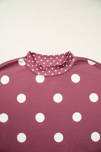 Polka Dot Patchwork Drop Shoulder Oversized Sweatshirt