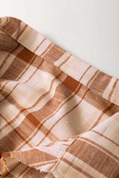 Plaid Side Pocket Frilled Babydoll Mini Dress