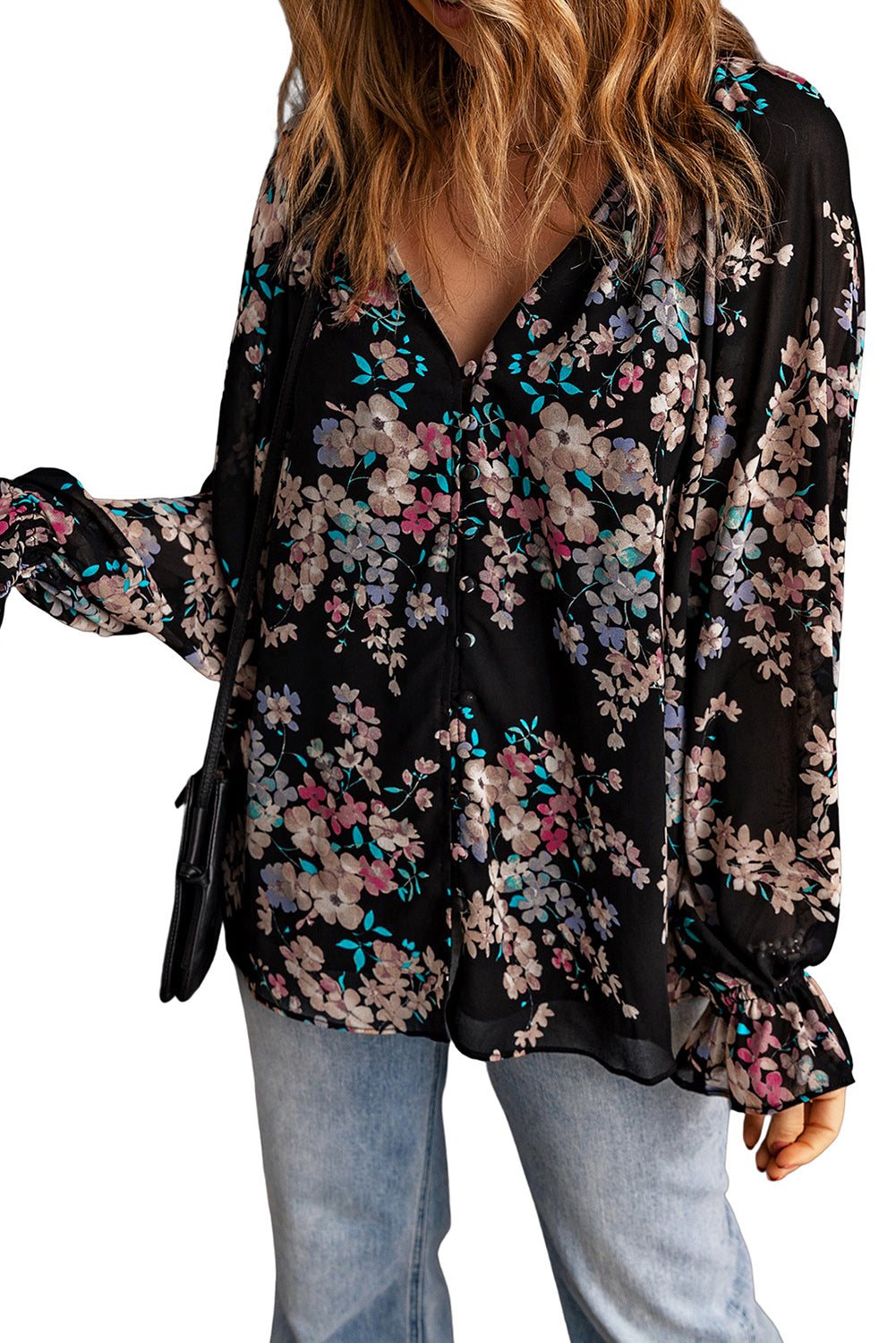 Floral Flounced Long Sleeve Blouse