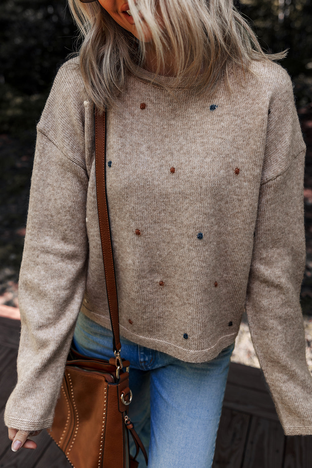 Polka Dot Drop Shoulder Sweater