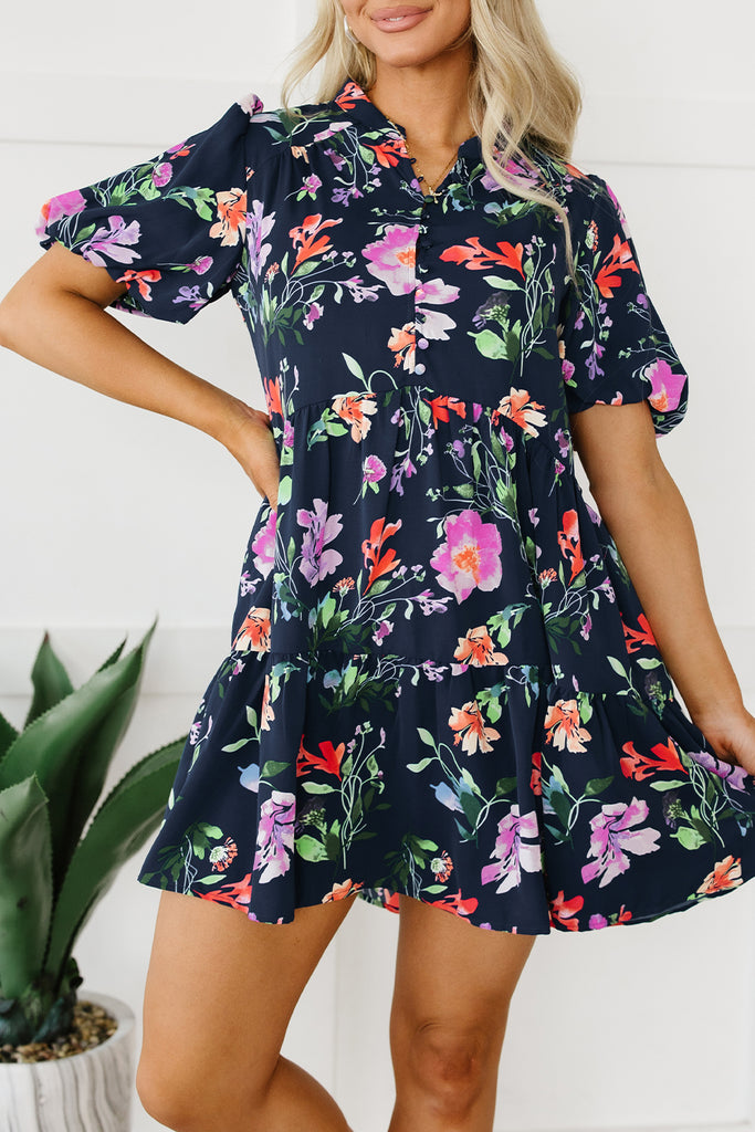 Floral Mandarin Collar Dress