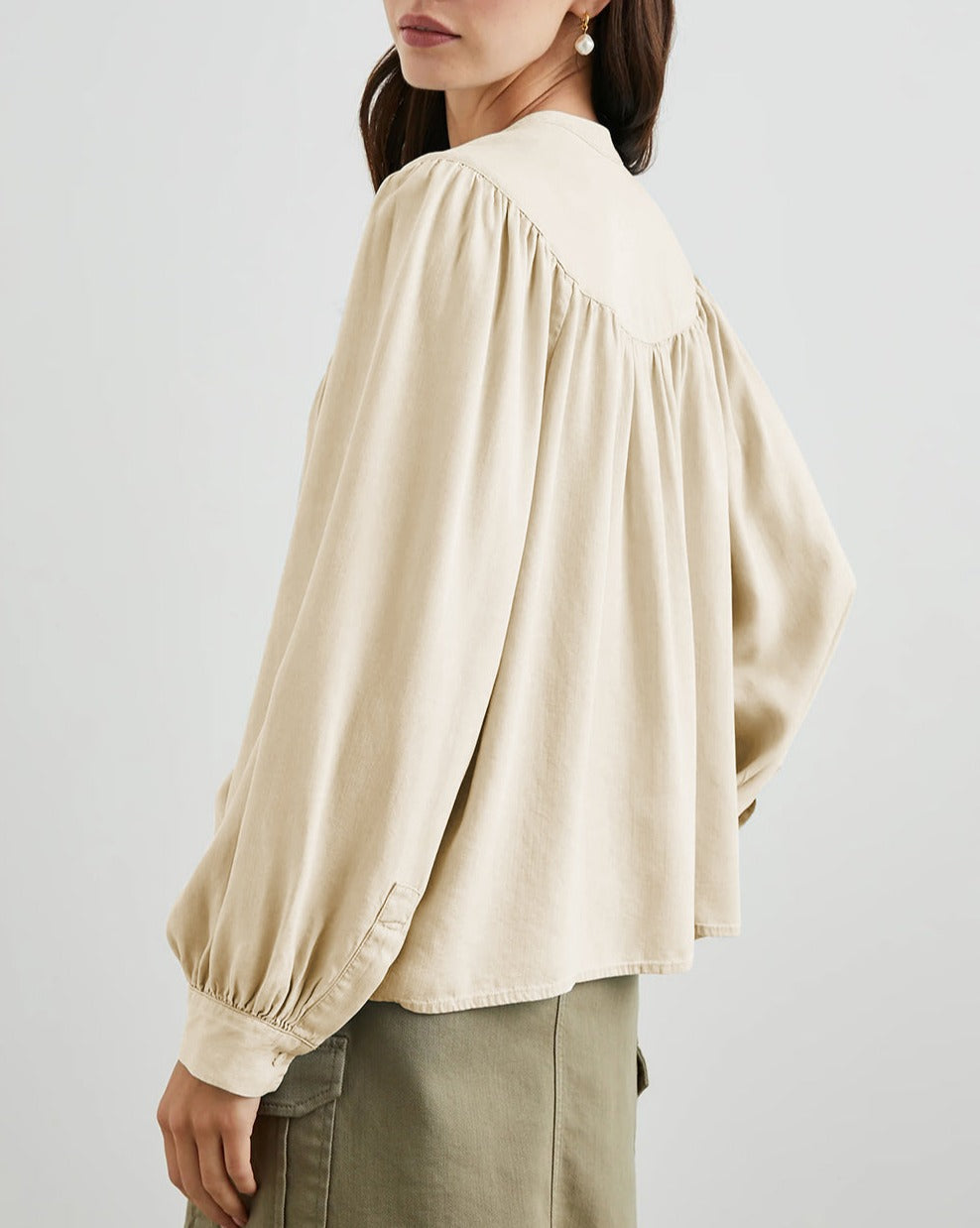 Lantern Sleeve V-Neck Blouse