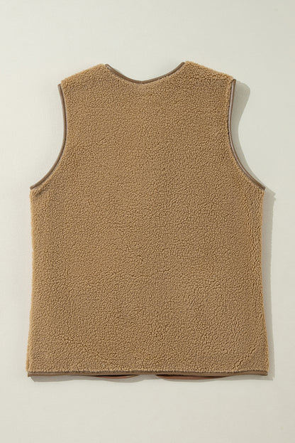 Fleece Leather Contrast Trim Vest