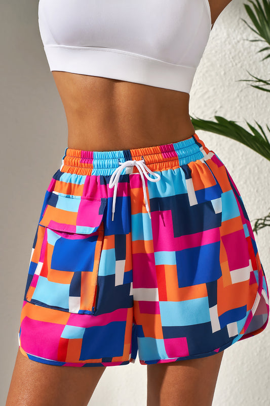 Geometric Drawstring Waist Beach Shorts