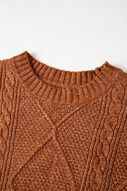 Solid Cable Knit Drop Shoulder Sweater Dress