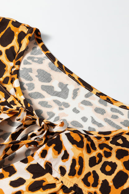 Leopard Short Puff Sleeve Babydoll Top