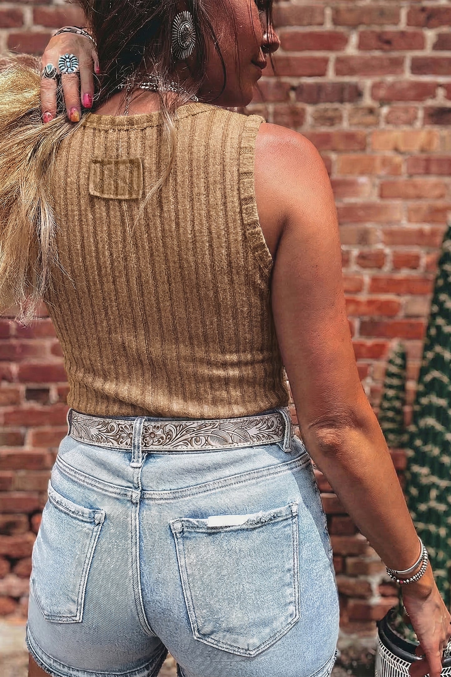 Solid Ribbed Knit Mineral Wash Tank Top