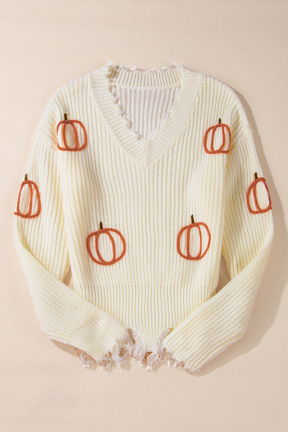 Pumpkin Cable Knit Raw Hem Sweater