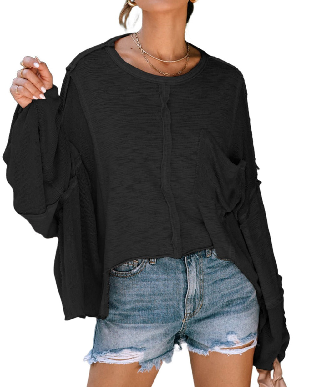 Patchwork Exposed Seam Oversized Top