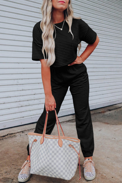 Checker Textured Tee and Pants Set