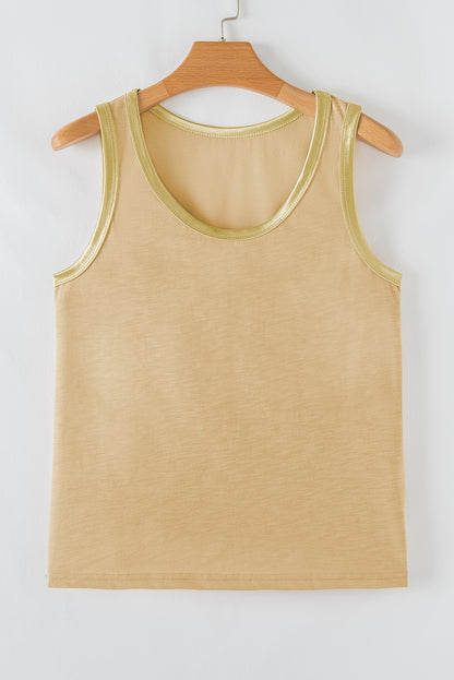 Metallic Contrast Trim Scoop Neck Tank Top