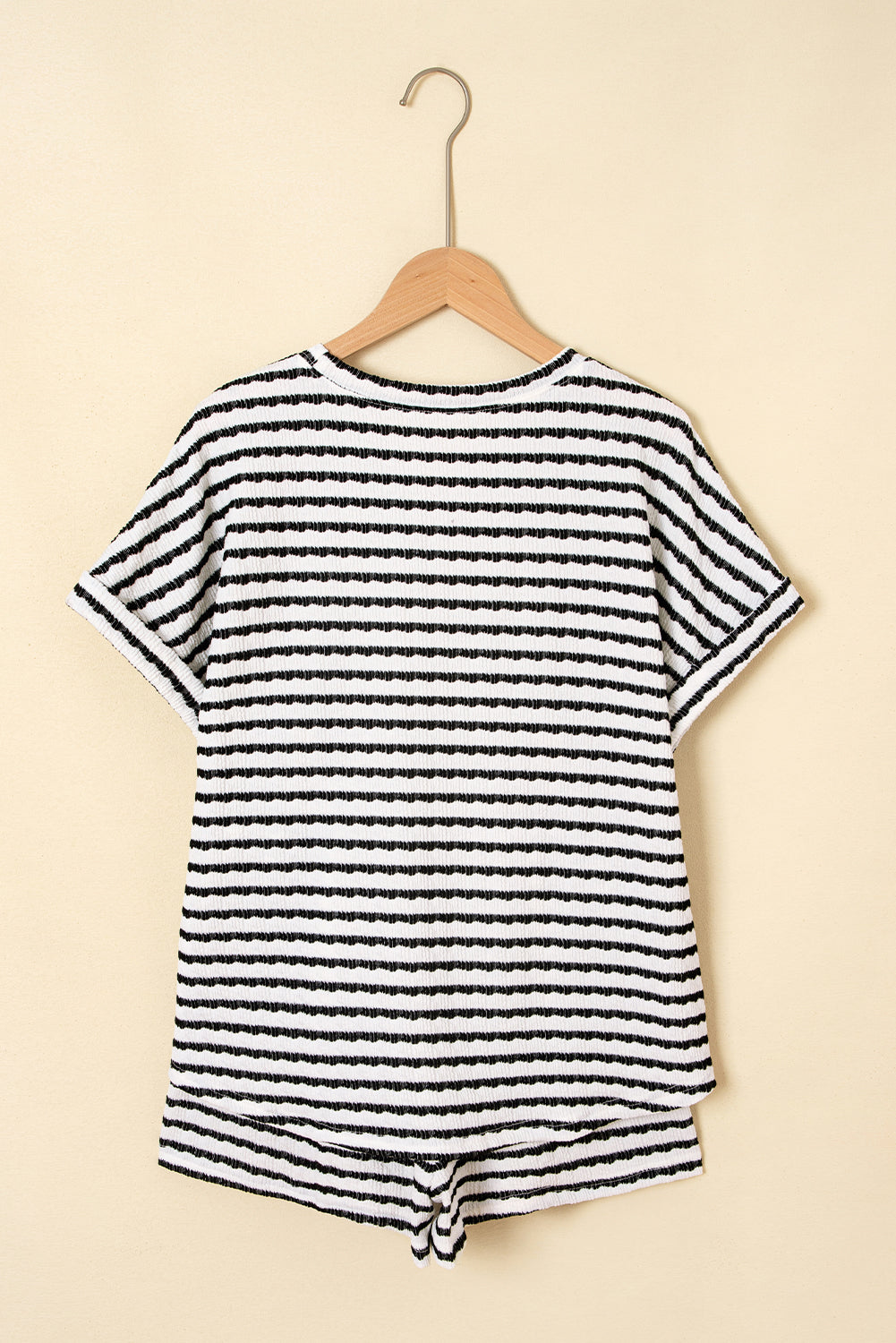 Stripe Knitted Top & Drawstring Shorts Set