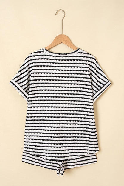 Stripe Knitted Top & Drawstring Shorts Set