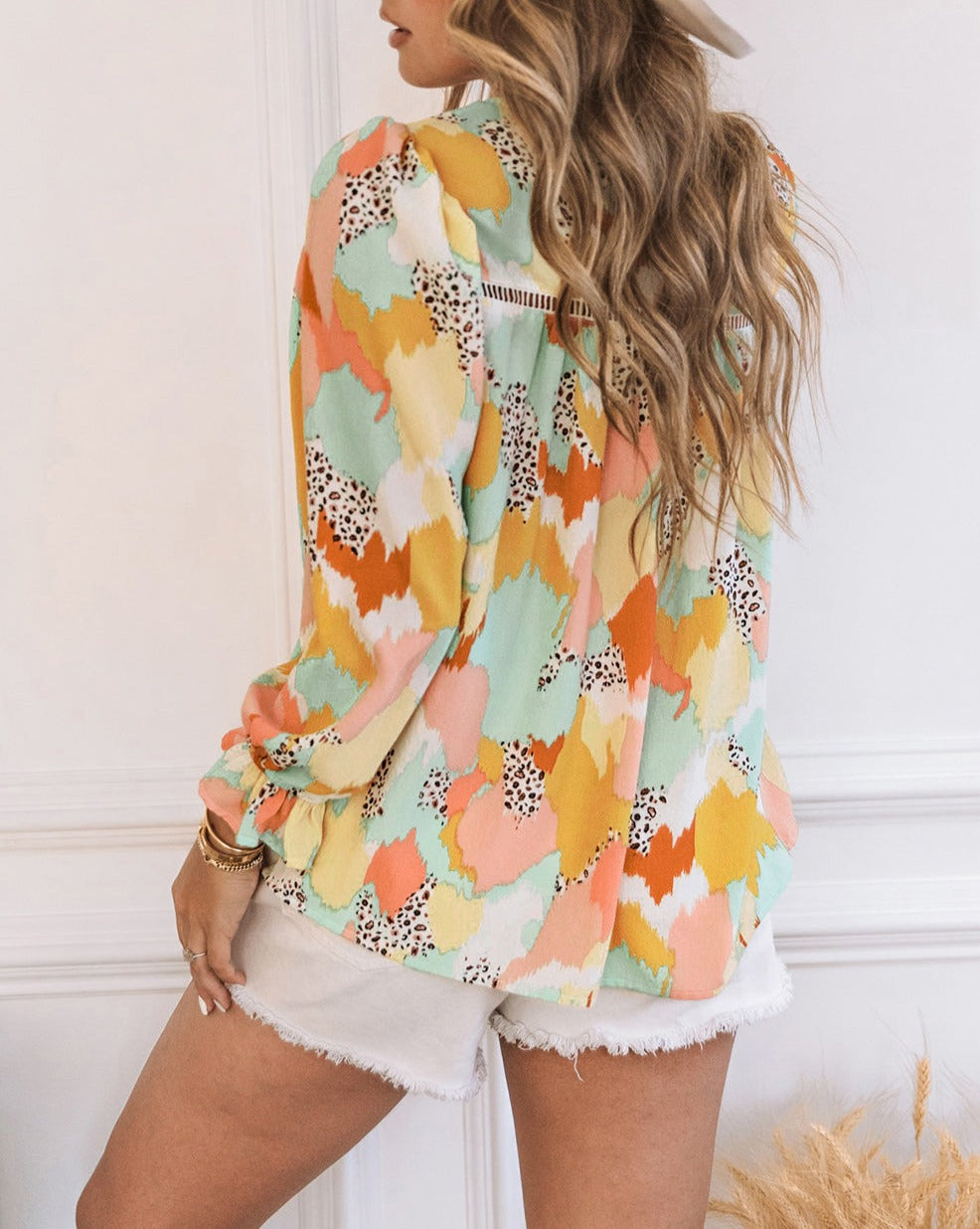 Abstract Leopard Long Sleeve Blouse