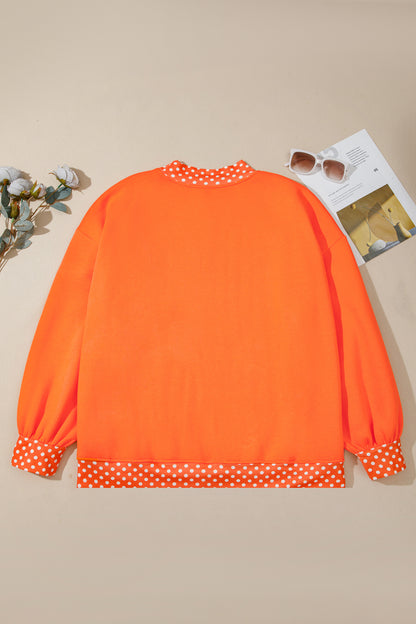 Plus Size Polka Dot Contrast Trim Mock Neck Sweatshirt