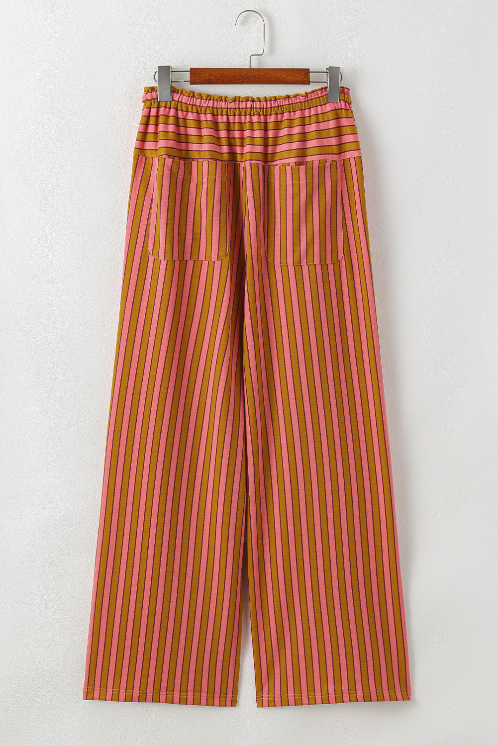 Stripe Tie Waist Buttoned Pocket Wide Leg Pants