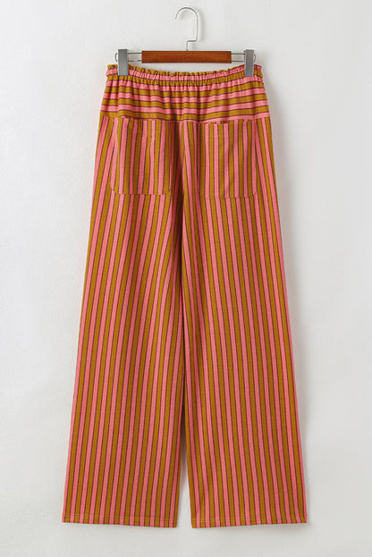 Stripe Tie Waist Buttoned Pocket Wide Leg Pants