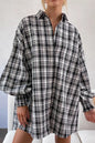 Plaid Bishop Sleeve Oversized Shirt