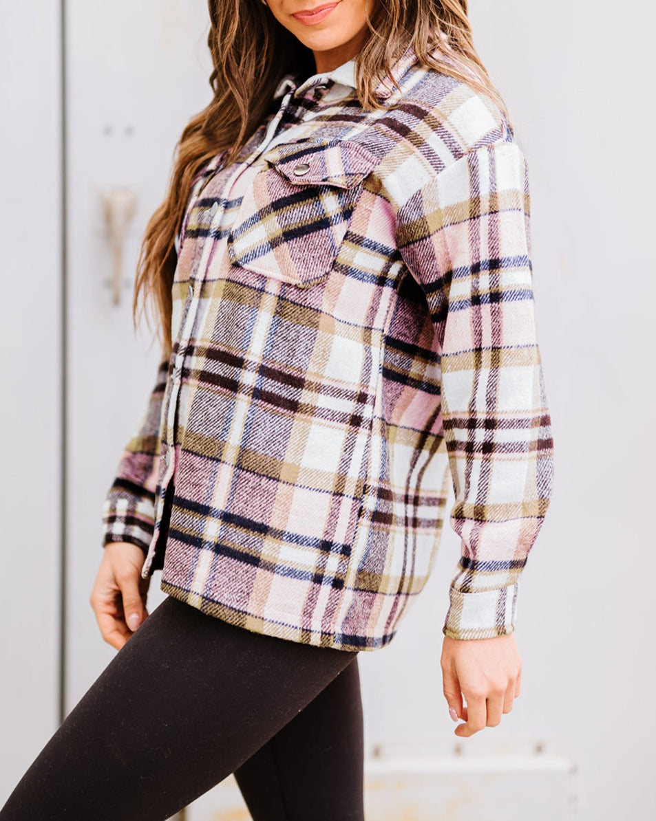 Plaid Button Front Pocketed Shacket