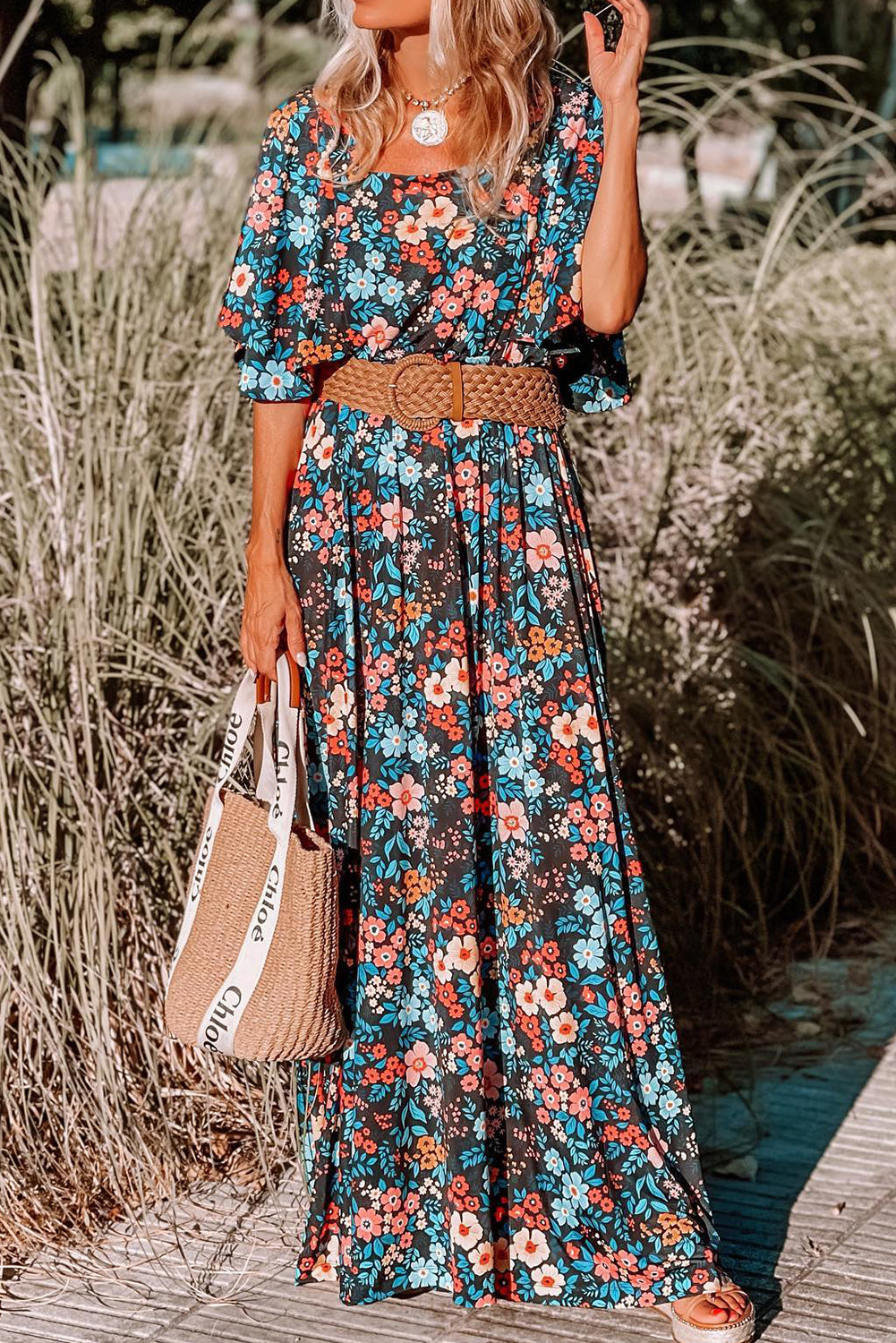 Floral Knotted Back Maxi Dress