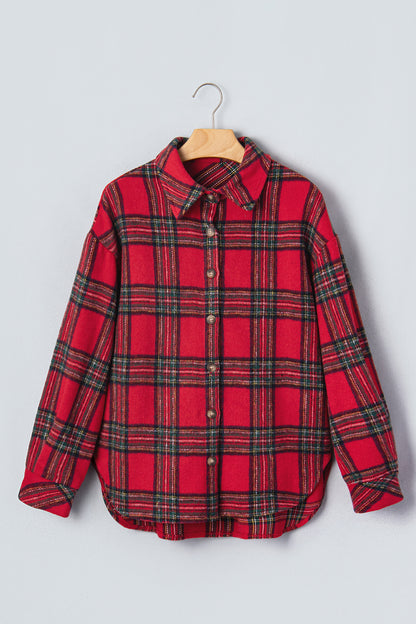 Plaid Button Front Long Sleeve Shacket