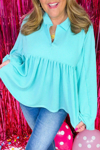 Corded Balloon Sleeve Babydoll Top Plus Size