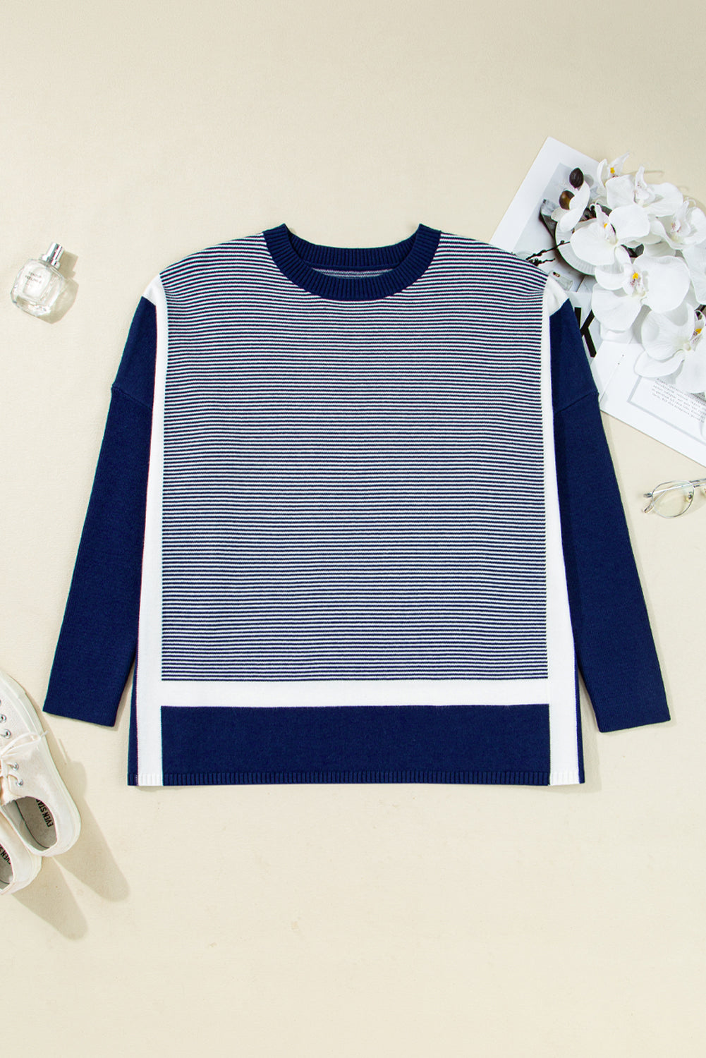 Stripe Colorblock Patchwork Dolman Sleeve Sweater