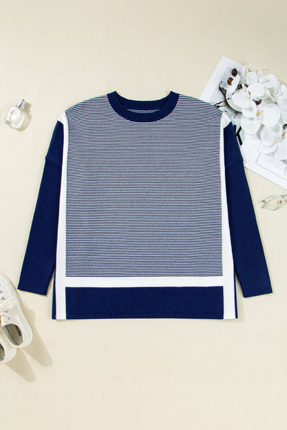 Stripe Colorblock Patchwork Dolman Sleeve Sweater