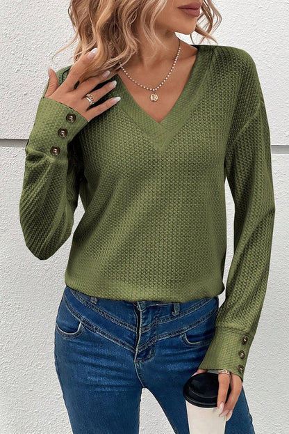 Waffle Buttoned Long Sleeve Top