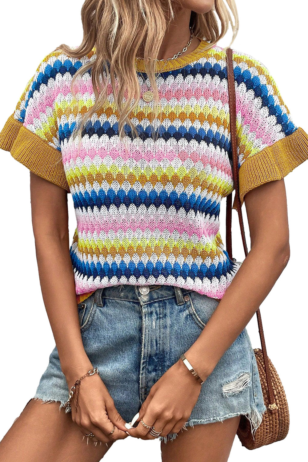 Stripe Short Sleeve Sweater