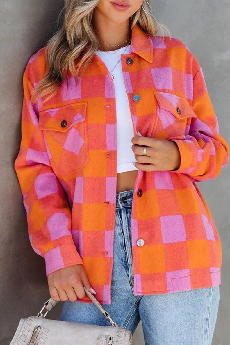 Plaid Chest Pockets Buttoned Jacket