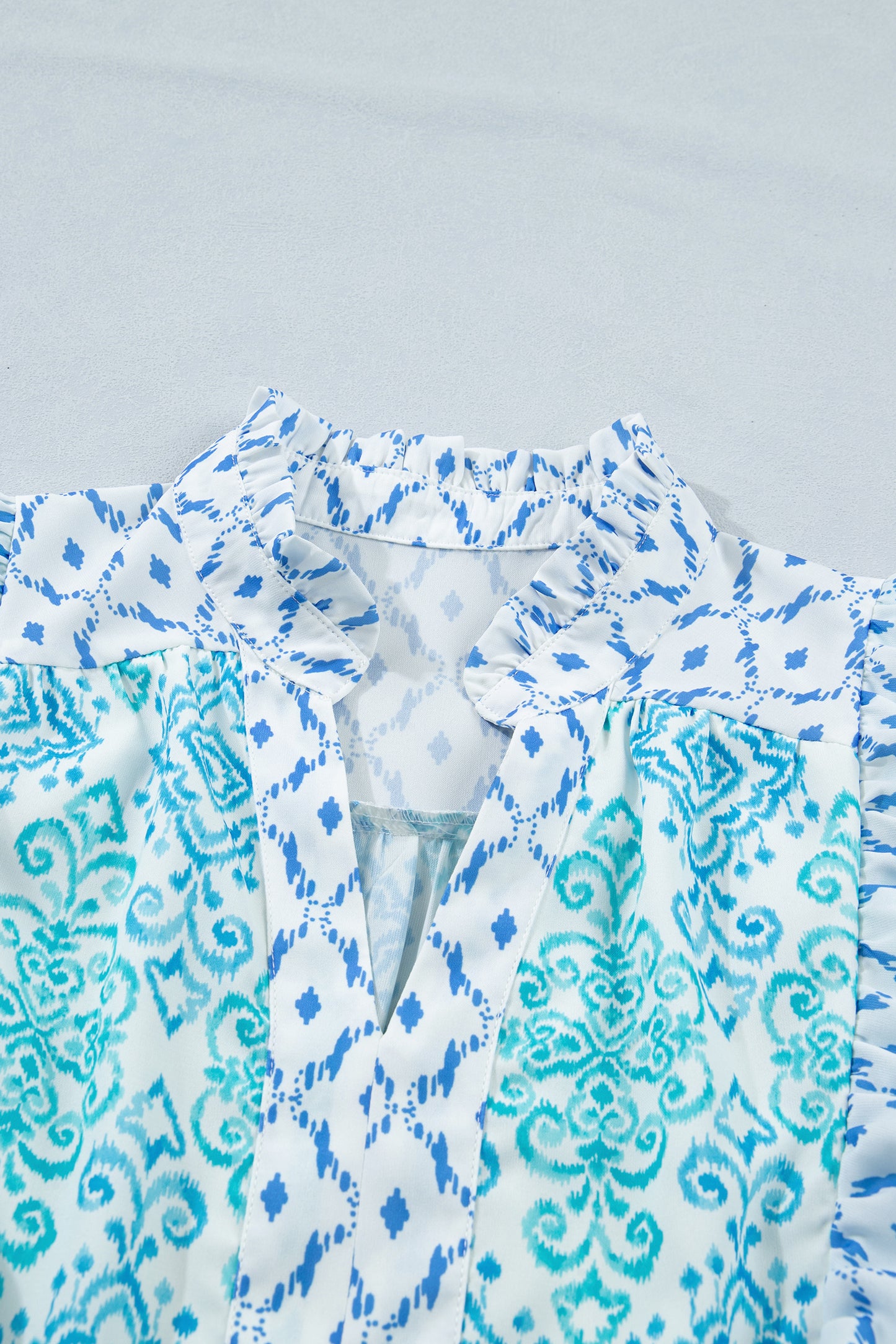 Boho Geometric Patchwork Ruffle Puff Sleeve Dress