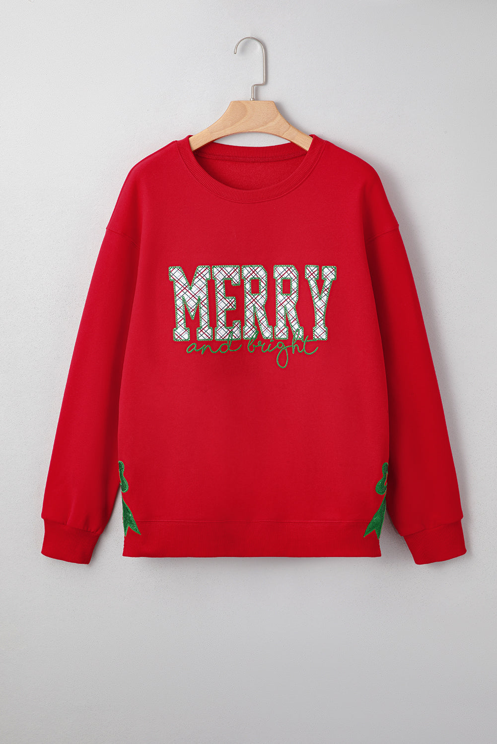 Christmas Merry and Bright Plaid Embroidered Crewneck Sweatshirt