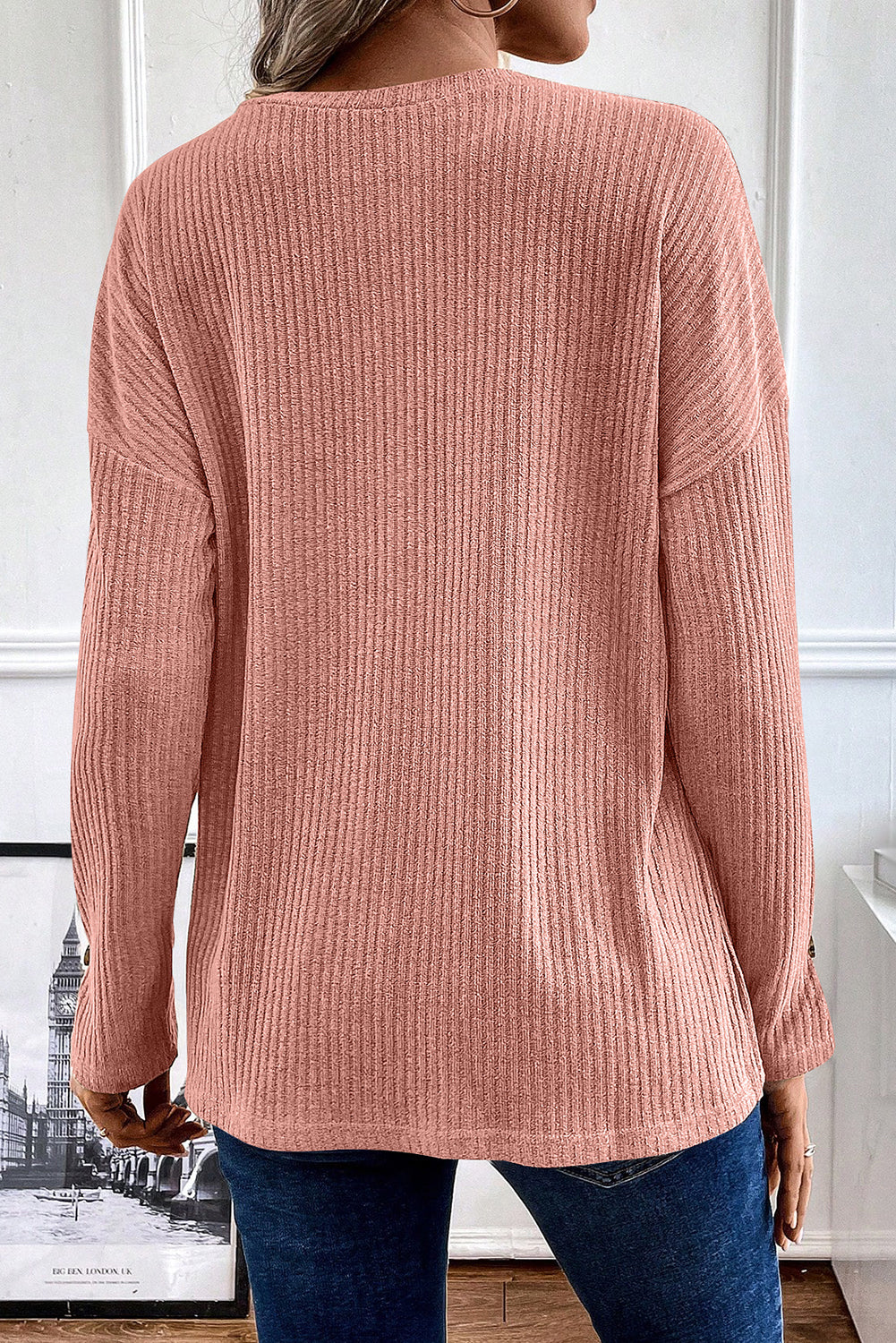 Ribbed Long Sleeve Henley Top