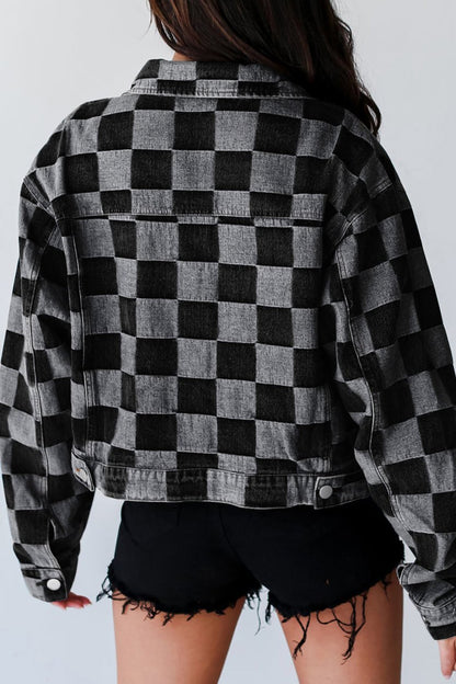 Checker Denim Pocketed Jacket