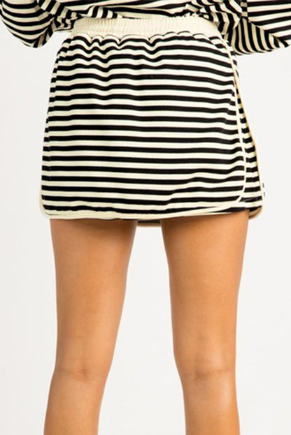 Stripe Textured Pullover Top and Mini Skirt Set