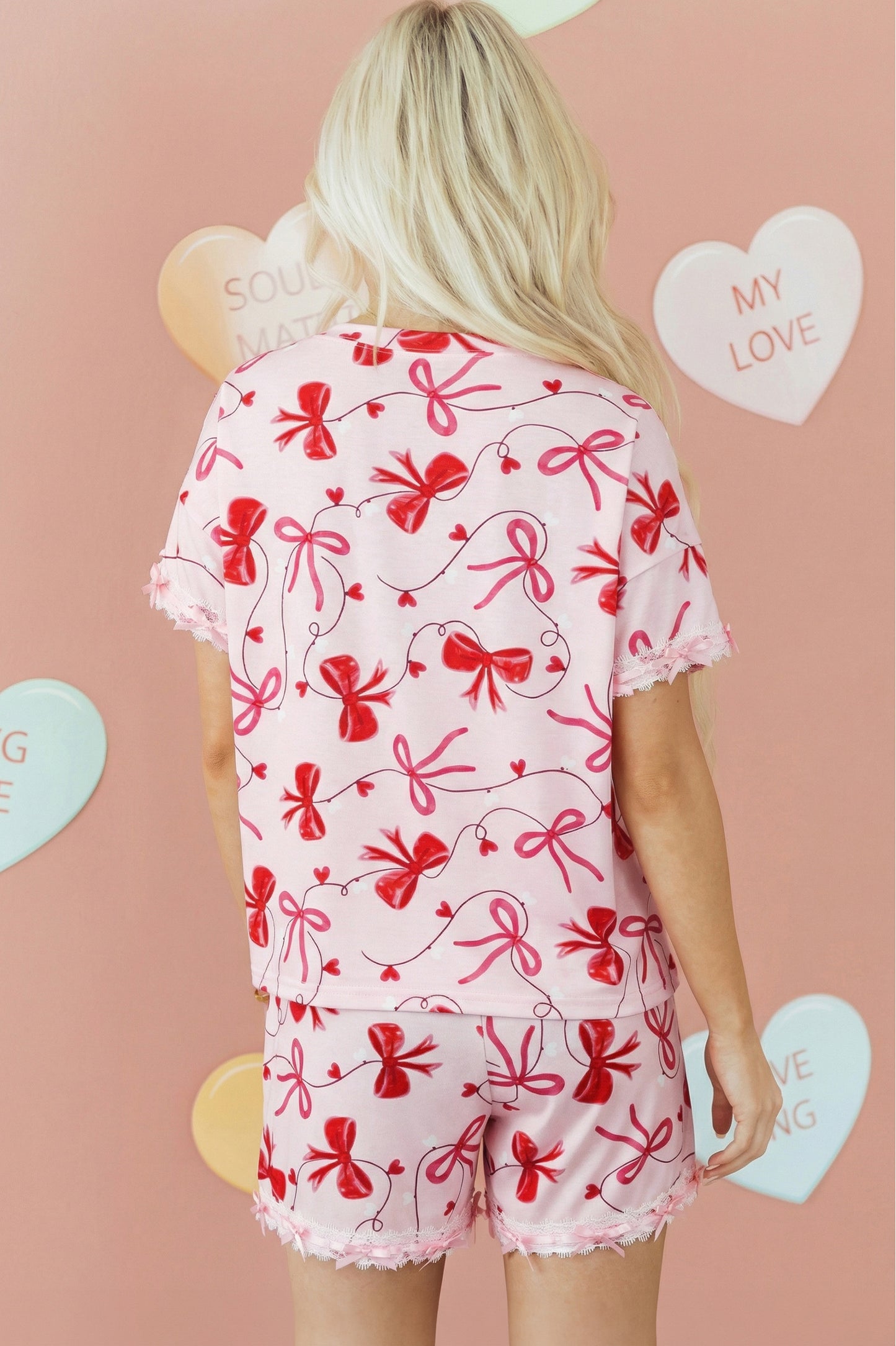 Valentine Bow Tee and Shorts Lounge Set