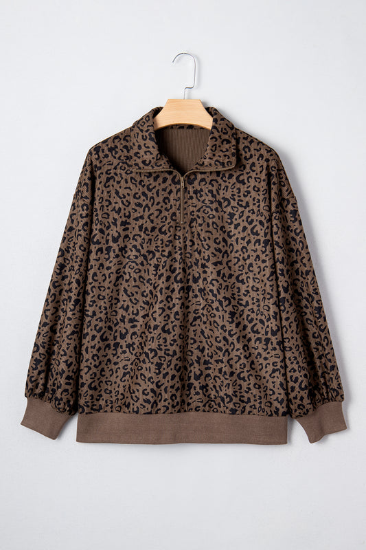 Leopard Corduroy Quarter-Zip Sweatshirt