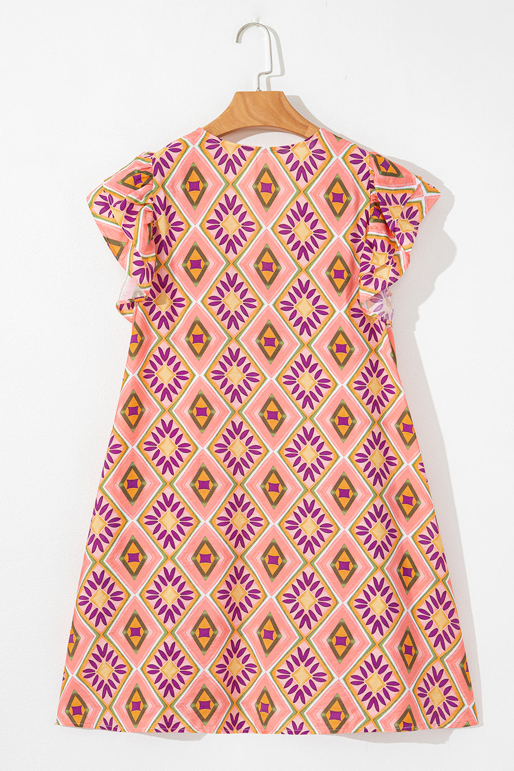 Geometric Floral V-Neck Button-Front Mini Dress